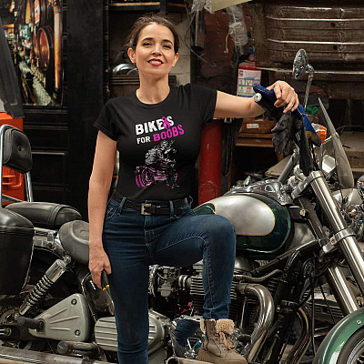 Alternative view of Biker for Boobs Against Breast Cancer Motorcycle T-Shirt - Funny Biker For Boobs Pink Ribbon Survivor Shirt