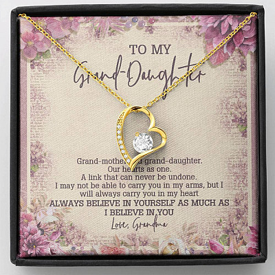 From Grandma To My Granddaughter A Link That Can Never Be Undone Forever Love Heart Pendant Necklace - Forever Love Necklace (18K Yellow Gold)