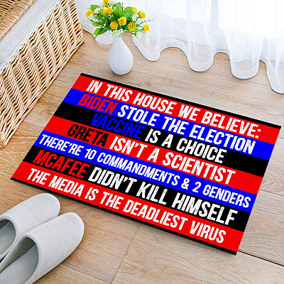 In This House We Believe Biden Stole The Election Vaccine Is A Choice House Doormat - Outdoor Indoor Doormat