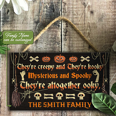 Alternative view of Personalized Name They're Creepy And They're Kooky Wooden Door Sign - The Addams Family Sign