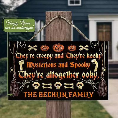 Personalized Name They're Creepy And They're Kooky Wooden Door Sign - The Addams Family Sign