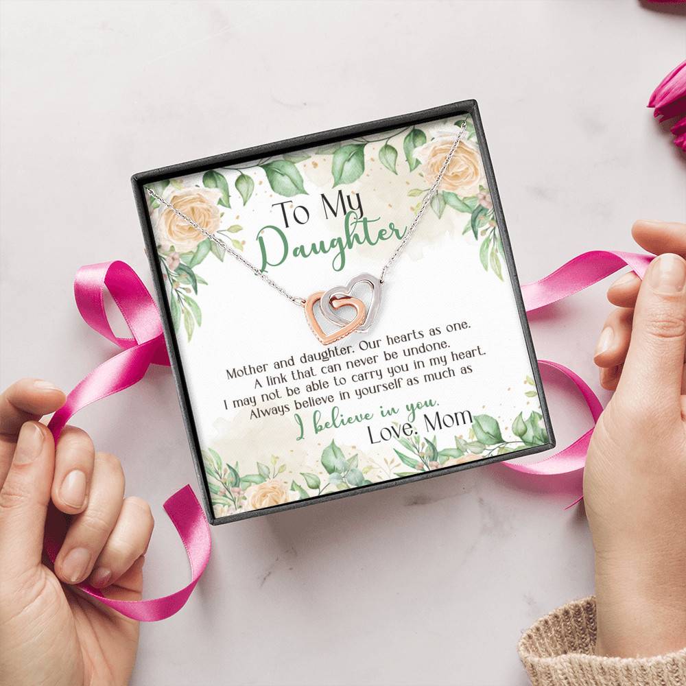 Gifts From Mom to My Daughter Mother and Daughter Our Heart as One Interlocking Hearts Pendant Necklace