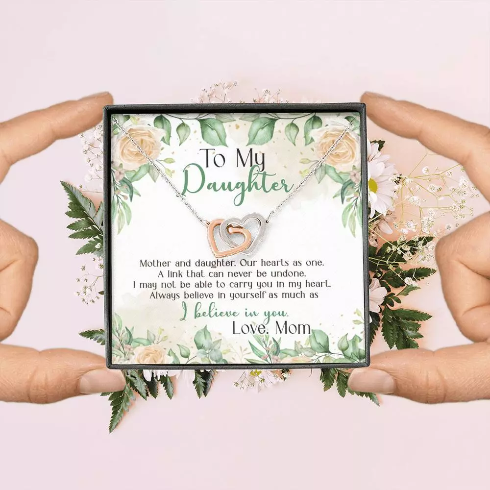 Gifts From Mom to My Daughter Mother and Daughter Our Heart as One Interlocking Hearts Pendant Necklace