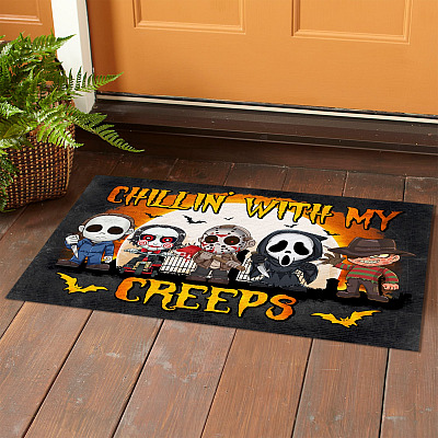Alternative view of Chillin' With My Creeps Halloween Horror Movie Characters Doormat - Halloween Outdoor Indoor Doormat