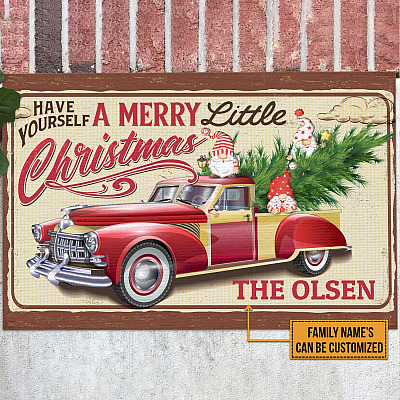 Personalized Family Name Have Yourself a Merry Little Christmas Gnome Truck Doormat - Christmas Outdoor Indoor Doormat