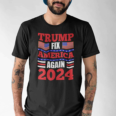 Alternative view of Trump Fix America Again 2024 T-Shirt - V-Neck Tee - Anti Biden Pro Trump Tshirt
