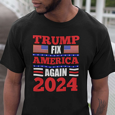 Trump Fix America Again 2024 T-Shirt - V-Neck Tee - Anti Biden Pro Trump Tshirt