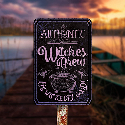 Authentic Witches Brew It's Wickedly Good Halloween Decorative Metal Sign - Indoor Outdoor Decoration