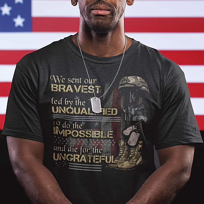 Alternative view of We Sent Our Bravest Led By The Unqualified Veteran T-shirt - V-neck Tee - Vintage American Flag Shirt