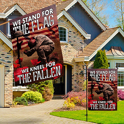 Alternative view of We Stand for The Flag We Keel for The Fallen Memorial Day Poppy Remembrance Day Decorative Garden Flag - House Flag