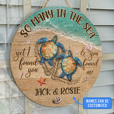 Alternative view of Turtle Sign Personalized So Many in The Sea yet I Found You Decorative Circle Wooden Door Sign - Front Porch Sign