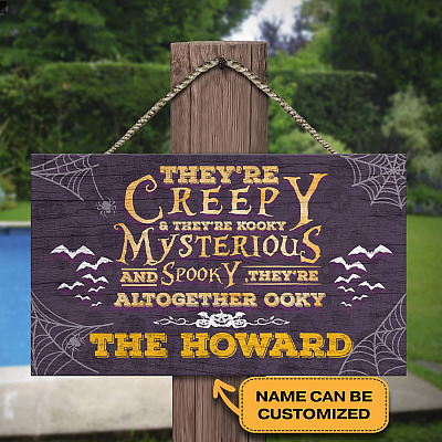 Personalized Name They're Creepy and They're Kooky Decorative Rectangle Wooden Door Sign-Front Porch Sign Indoor Outdoor