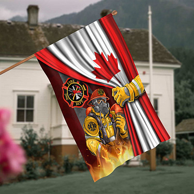 Proud Canadian Firefighter Outdoor Garden House Flag - Retied Canadian Firefighter Courage Honor Rescue Pride Flag