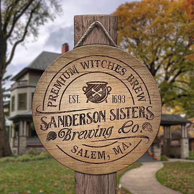 Hocus Pocus Witches Brew Sanderson Sisters Brewing Co Salem Circle Wooden Door Sign - Halloween Witch Sign