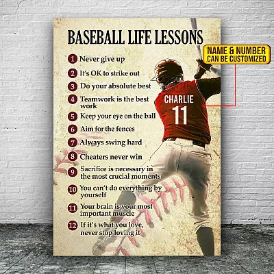 Personalized Baseball Canvas Baseball Life Lessons Poster - Home Decor Wall Art