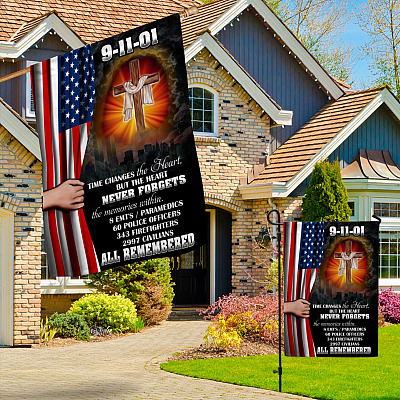 Alternative view of 9/11 We Will Never Forget 343 Firefighters Garden Flag - House Flag - Wall Flag