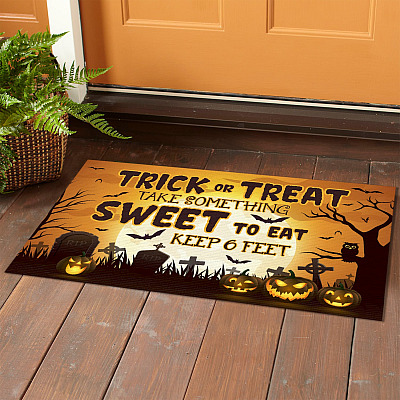 Alternative view of Trick or Treat Take Something Sweet to Eat Keep 6 Feet Doormat - Halloween Outdoor Indoor Doormat