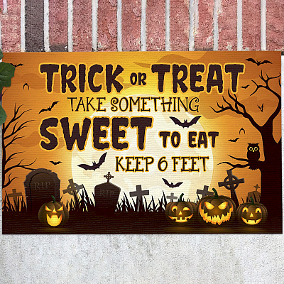 Trick or Treat Take Something Sweet to Eat Keep 6 Feet Doormat - Halloween Outdoor Indoor Doormat