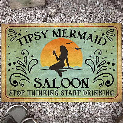 Alternative view of Tipsy Mermaid Saloon Stop Thinking Start Drinking Decorative Doormat - Welcome Bar Saloon Doormat