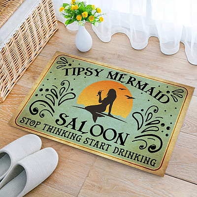 Tipsy Mermaid Saloon Stop Thinking Start Drinking Decorative Doormat - Welcome Bar Saloon Doormat