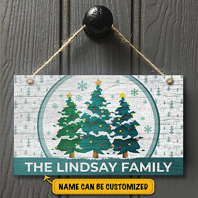 Alternative view of Personalized Family Name Tis The Season Decorative Rectangle Wooden Door Sign - Christmas Front Porch Sign