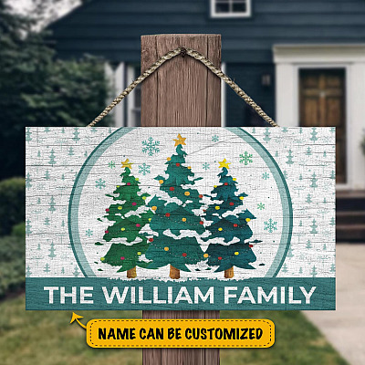 Personalized Family Name Tis The Season Decorative Rectangle Wooden Door Sign - Christmas Front Porch Sign