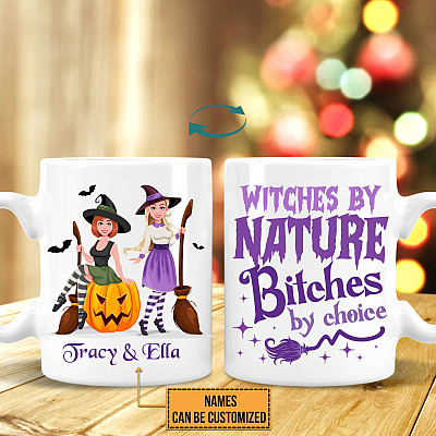 Personalized Witch Gift Witches by Nature Bitches by Choice Coffee Mug - Water Bottle