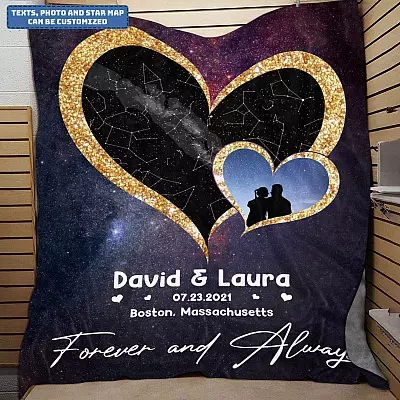 Personalized Couple Name Star Map Forever and Always Fleece Blanket - Mink Sherpa Blanket - Woven Blanket - Blankets for The Closest One to Your Heart