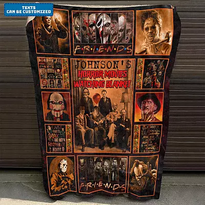Personalized Name Horror Movies Watching Fleece Mink Sherpa Blanket - Custom Name Halloween Characters Friends Woven Blanket