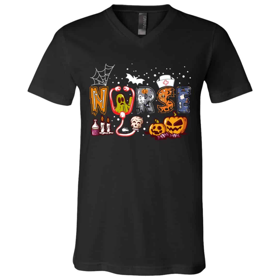 Nurse Halloween Stethoscope Tshirt, Black, V-Neck T-Shirt