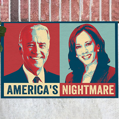 America's Nightmare Joe Biden Kamala Harris Doormat - Impeach Biden Harris Wipe Feet Here Welcome Mat