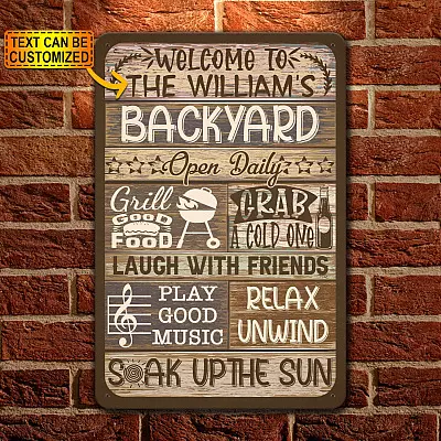 Personalized Family Name Welcome to Our Backyard Vintage Decorative Metal Sign - Indoor Outdoor Decor for Home
