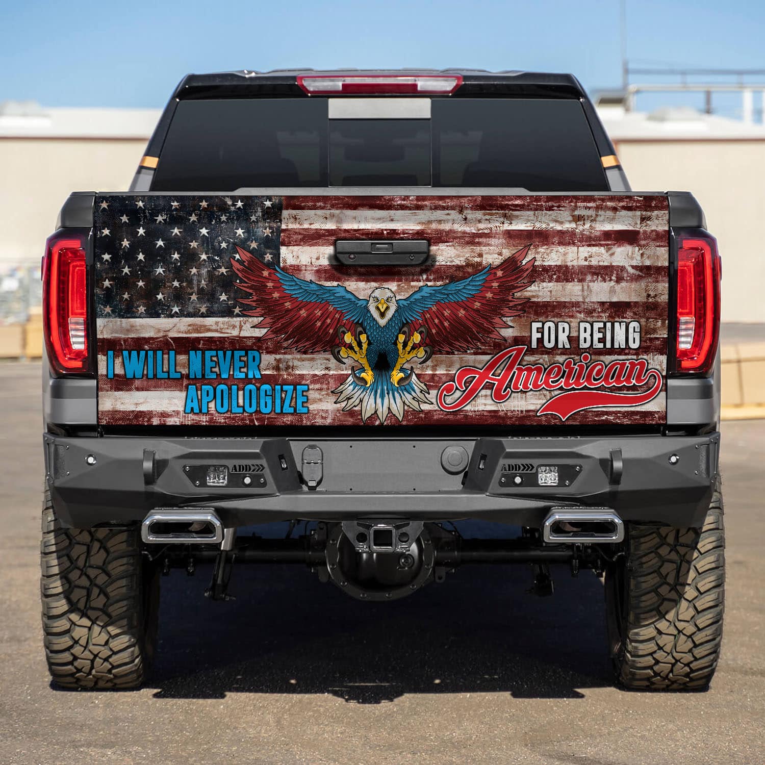 9VT. American I Will Never Apologize Tailgate Wrap Mockup 5