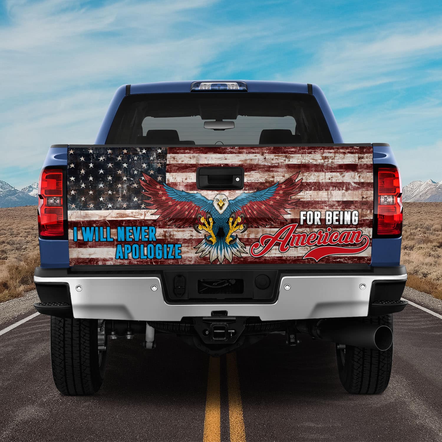 9VT. American I Will Never Apologize Tailgate Wrap Mockup 11