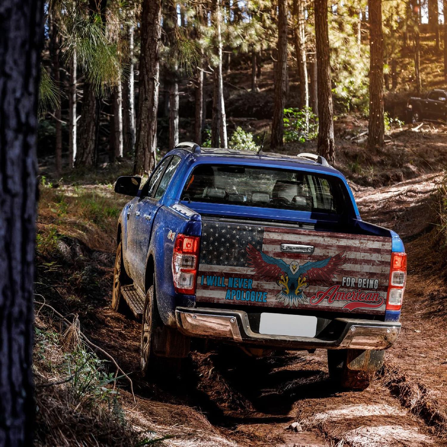 9VT. American I Will Never Apologize Tailgate Wrap Mockup 16