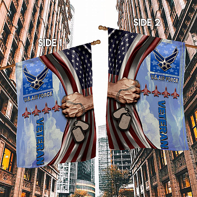 Alternative view of US Air Force Veteran Aircrafts American Outdoor House Flag - US Air Force Veteran Home Garden Flag