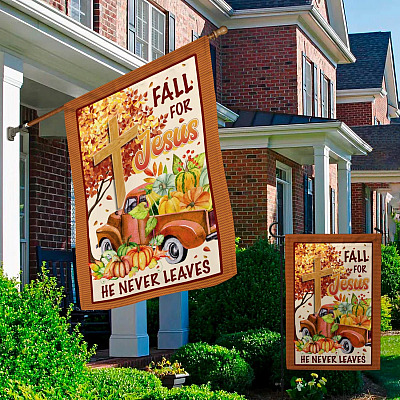 Alternative view of Fall For Jesus He Never Leaves Decorative Garden Flag - Jesus House Flag - Wall Flag