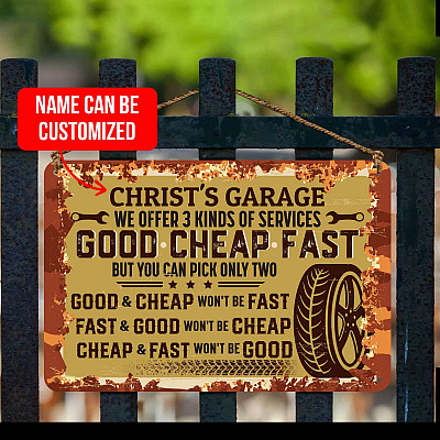 Alternative view of Personalized Garage's Name We Offer 3 Kinds Of Services Good Cheap Fast Retro Decorative Metal Sign - Funny Metal Sign Garage Wall Decor