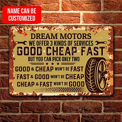 Personalized Garage's Name We Offer 3 Kinds Of Services Good Cheap Fast Retro Decorative Metal Sign - Funny Metal Sign Garage Wall Decor