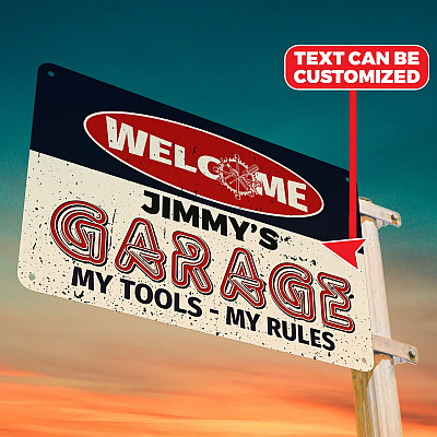 Alternative view of Personalized Garage's Name Welcome My Tools My Rules Retro Decorative Metal Sign - Funny Metal Sign Garage Wall Decor