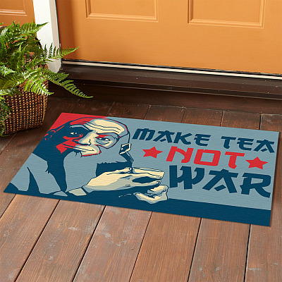 Alternative view of Make Tea Not War Funny Samurai Decorative Doormat - Avatar Uncle Peace and Tea Lover Welcome Mat