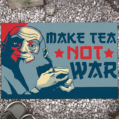 Make Tea Not War Funny Samurai Decorative Doormat - Avatar Uncle Peace and Tea Lover Welcome Mat