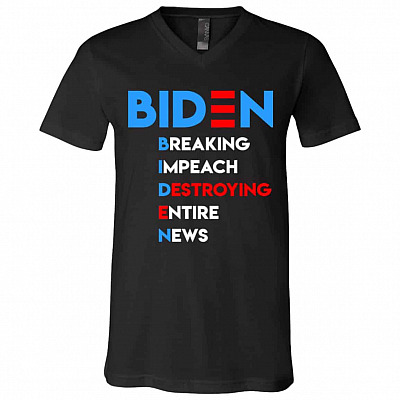 Biden Breaking Tshirt, Black, V-Neck T-Shirt