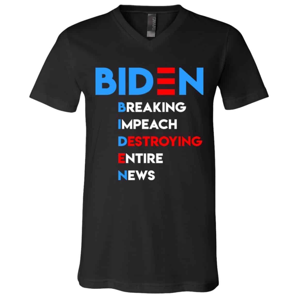 Biden Breaking Tshirt, Black, V-Neck T-Shirt