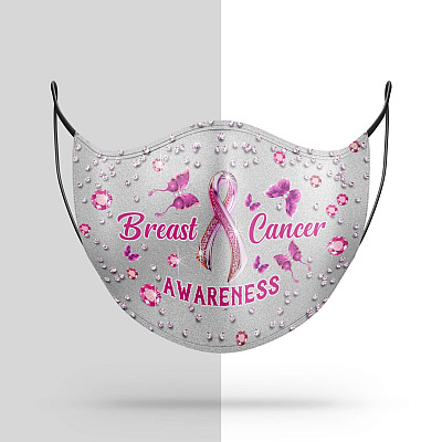 Alternative view of Breast Cancer Awareness Butterfly Pink Ribbon Face Mask Washable Reusable Custom Printed Cloth Face Mask Cover
