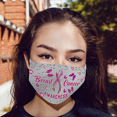 Breast Cancer Awareness Butterfly Pink Ribbon Face Mask Washable Reusable Custom Printed Cloth Face Mask Cover