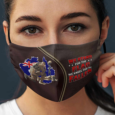 Australian Veterans Stand for the Flag Kneel for the Fallen Washable Reusable Cloth Face Mask