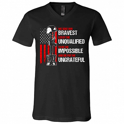 We Sent Our Bravest Veteran Day T-Shirt, Black, V-Neck T-Shirt