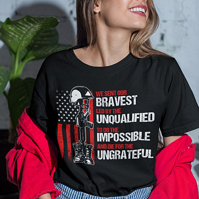Alternative view of We Sent Our Bravest Veteran Day T-Shirt - V-Neck Tee - US Army Veteran Shirt