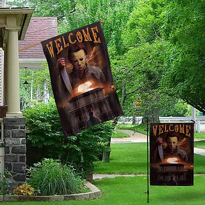Alternative view of Halloween Welcome Michael Myers Decorative Garden Flag - Horror Character House Flag - Halloween Wall Flag